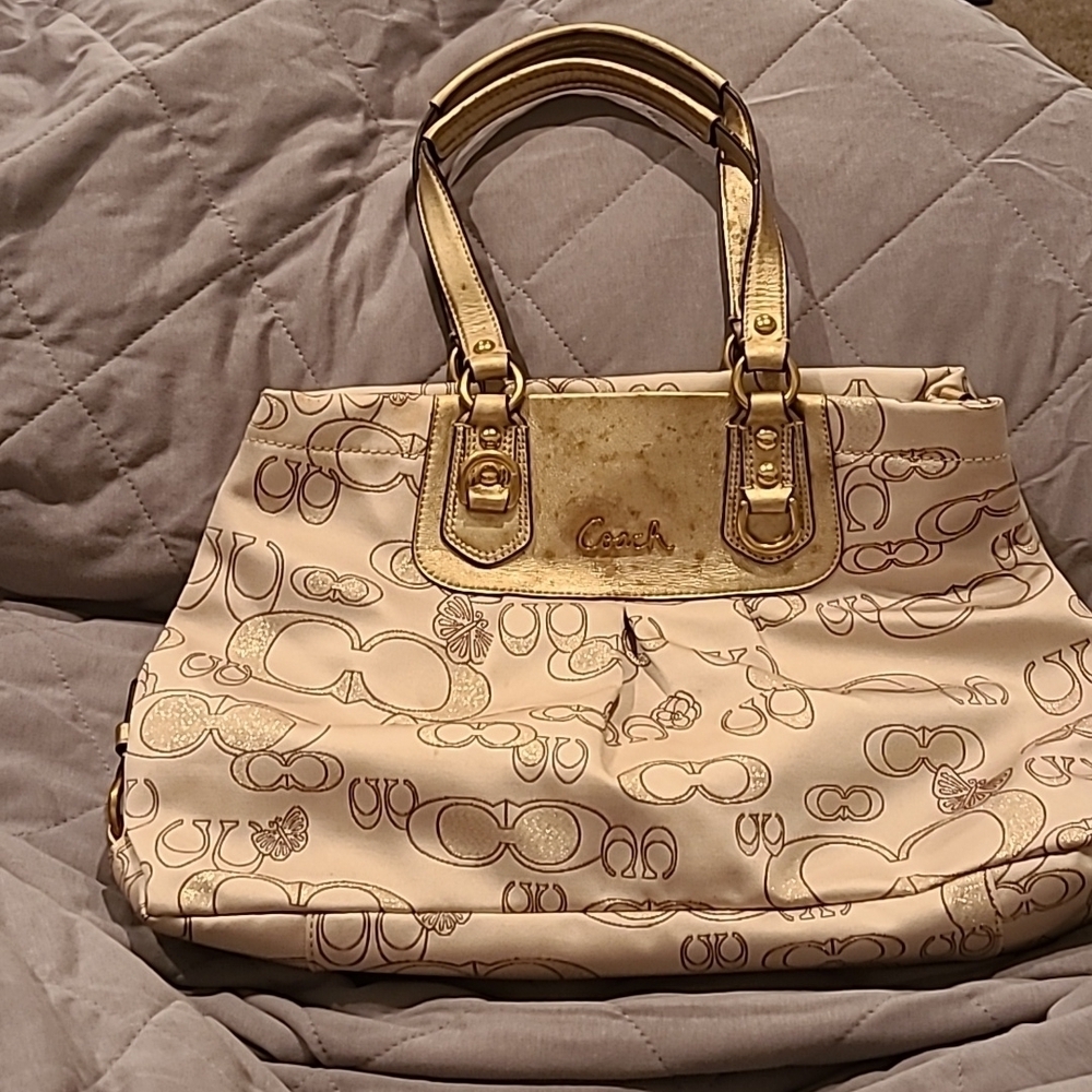 Coach gold detail beige bag